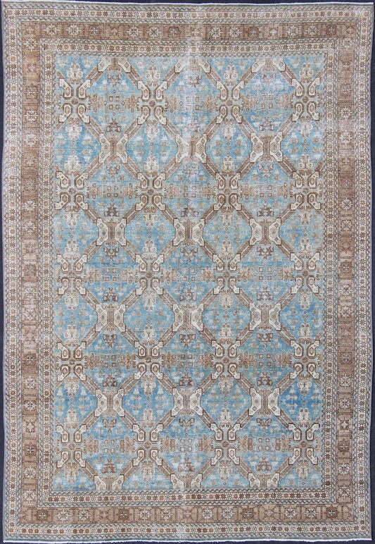 All - Over Pattern Persian Tabriz Rug in Shades of Blue and Taupe Brown, blue, and taupe geometric Persian Tabriz rug, Keivan Woven Arts / rug SUS - 1908 - 22, country of origin / type: Iran / Tabriz, circa 1920 This antique Tabriz carpet from ... - Keivan Woven ArtsSUS - 1908 - 22 - 11625Rug