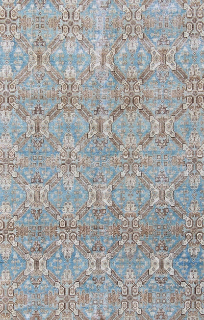 All - Over Pattern Persian Tabriz Rug in Shades of Blue and Taupe Brown, blue, and taupe geometric Persian Tabriz rug, Keivan Woven Arts / rug SUS - 1908 - 22, country of origin / type: Iran / Tabriz, circa 1920 This antique Tabriz carpet from ... - Keivan Woven ArtsSUS - 1908 - 22 - 11625Rug