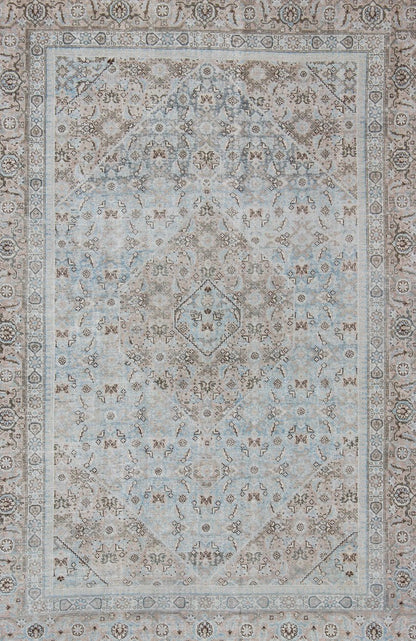 Stylized Persian Antique Tabriz Rug with Medallion Design and Muted Colors Persian Antique Tabriz Rug With Medallion With Herati Design and Muted Colors. Light Blue and Taupe Diamond Medallion Geometric Design Tabriz Rug from Persia. Keivan Wov... - Keivan Woven ArtsSUS - 1908 - 23 - 11629