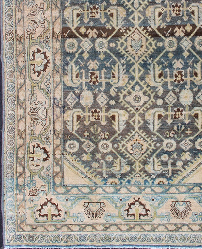 Persian Malayer Rug with All - Over Design in Blue, Cream, Pink Tones Antique Persian rug with blue field and cream cornices, Keivan Woven Arts / rug SUS - 1908 - 3, country of origin / type: Iran / Malayer, circa 1910. This traditional Persian... - Keivan Woven ArtsSUS - 1908 - 3 - 11617Rug