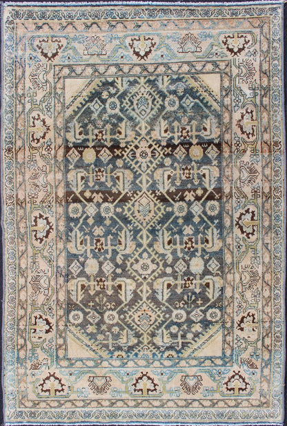 Persian Malayer Rug with All - Over Design in Blue, Cream, Pink Tones Antique Persian rug with blue field and cream cornices, Keivan Woven Arts / rug SUS - 1908 - 3, country of origin / type: Iran / Malayer, circa 1910. This traditional Persian... - Keivan Woven ArtsSUS - 1908 - 3 - 11617Rug