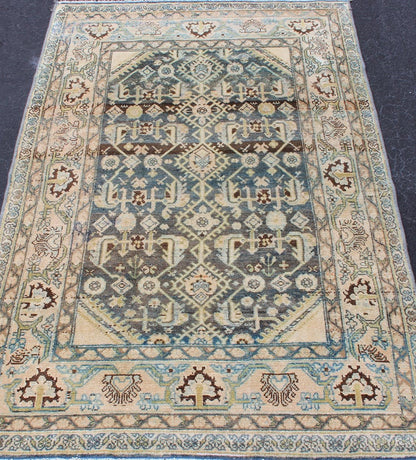 Persian Malayer Rug with All - Over Design in Blue, Cream, Pink Tones Antique Persian rug with blue field and cream cornices, Keivan Woven Arts / rug SUS - 1908 - 3, country of origin / type: Iran / Malayer, circa 1910. This traditional Persian... - Keivan Woven ArtsSUS - 1908 - 3 - 11617Rug