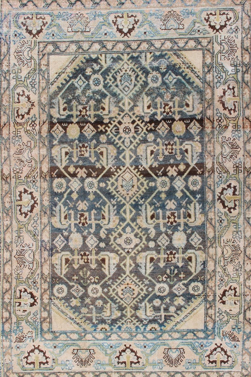 Persian Malayer Rug with All - Over Design in Blue, Cream, Pink Tones Antique Persian rug with blue field and cream cornices, Keivan Woven Arts / rug SUS - 1908 - 3, country of origin / type: Iran / Malayer, circa 1910. This traditional Persian... - Keivan Woven ArtsSUS - 1908 - 3 - 11617Rug