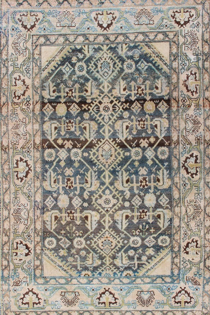 Persian Malayer Rug with All - Over Design in Blue, Cream, Pink Tones Antique Persian rug with blue field and cream cornices, Keivan Woven Arts / rug SUS - 1908 - 3, country of origin / type: Iran / Malayer, circa 1910. This traditional Persian... - Keivan Woven ArtsSUS - 1908 - 3 - 11617Rug