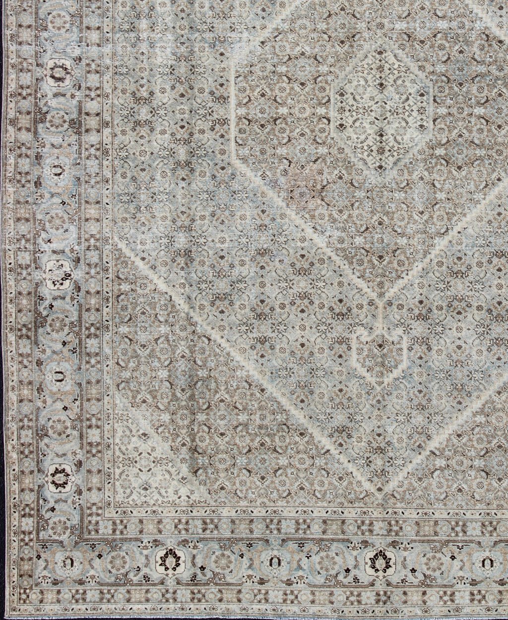 Antique Persian Tabriz Rug with a Geometric Diamond Design Gray, Light Blue, Taupe, Tan and Brown Geometric Persian Tabriz Rug, rug SUS - 1908 - 352, country of origin / type: Iran / Tabriz, circa 1920 This antique Tabriz carpet from 1920s Pe... - Keivan Woven ArtsSUS - 1908 - 352 - 11641