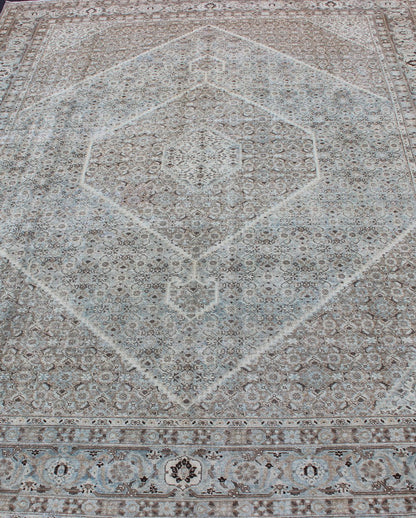 Antique Persian Tabriz Rug with a Geometric Diamond Design Gray, Light Blue, Taupe, Tan and Brown Geometric Persian Tabriz Rug, rug SUS - 1908 - 352, country of origin / type: Iran / Tabriz, circa 1920 This antique Tabriz carpet from 1920s Pe... - Keivan Woven ArtsSUS - 1908 - 352 - 11641Rug