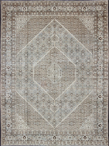 Antique Persian Tabriz Rug with a Geometric Diamond Design Gray, Light Blue, Taupe, Tan and Brown Geometric Persian Tabriz Rug, rug SUS - 1908 - 352, country of origin / type: Iran / Tabriz, circa 1920 This antique Tabriz carpet from 1920s Pe... - Keivan Woven ArtsSUS - 1908 - 352 - 11641Rug