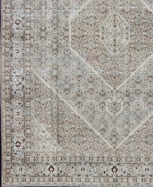 Antique Persian Tabriz Rug with a Geometric Diamond Design Gray, Light Blue, Taupe, Tan and Brown Geometric Persian Tabriz Rug, rug SUS - 1908 - 352, country of origin / type: Iran / Tabriz, circa 1920 This antique Tabriz carpet from 1920s Pe... - Keivan Woven ArtsSUS - 1908 - 352 - 11641Rug