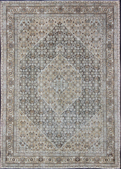 Antique Persian Tabriz Carpet With Geometric Diamond Design in Light Tones, Gray green, Gray,taupe, light blue, tan and brown Geometric Persian Tabriz rug, Keivan Woven Arts/ rug/ SUS - 1908 - 369, country of origin / type: Iran / Tabriz, circa 1920. ... - Keivan Woven ArtsSUS - 1908 - 369 - 11645Rug