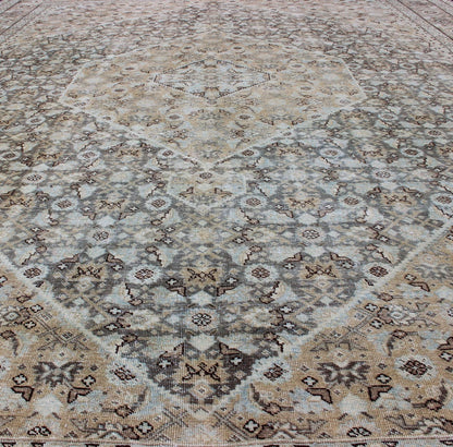 Antique Persian Tabriz Carpet With Geometric Diamond Design in Light Tones, Gray green, Gray,taupe, light blue, tan and brown Geometric Persian Tabriz rug, Keivan Woven Arts/ rug/ SUS - 1908 - 369, country of origin / type: Iran / Tabriz, circa 1920. ... - Keivan Woven ArtsSUS - 1908 - 369 - 11645Rug