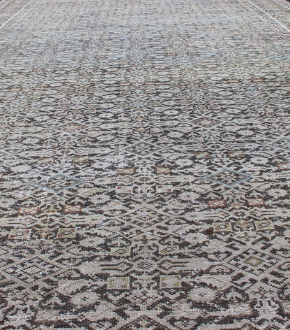 Wide Gallery Rug Persian Malayer with Geometric Design Charcoal & Citron Green Malayer Antique Rug from Persia with all over repeat Herati Design, rug SUS - 1908 - 7, country of origin / type: Iran / Malayer, circa 1900. This antique Malayer... - Keivan Woven ArtsSUS - 1908 - 7 - 11621Rug