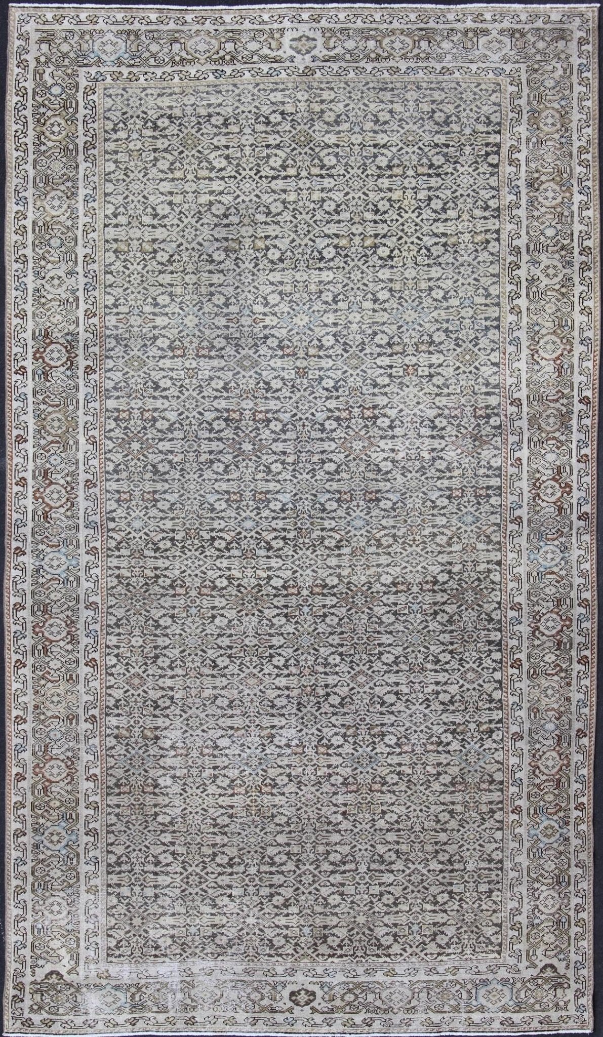 Wide Gallery Rug Persian Malayer with Geometric Design Charcoal & Citron Green Malayer Antique Rug from Persia with all over repeat Herati Design, rug SUS - 1908 - 7, country of origin / type: Iran / Malayer, circa 1900. This antique Malayer... - Keivan Woven ArtsSUS - 1908 - 7 - 11621Rug