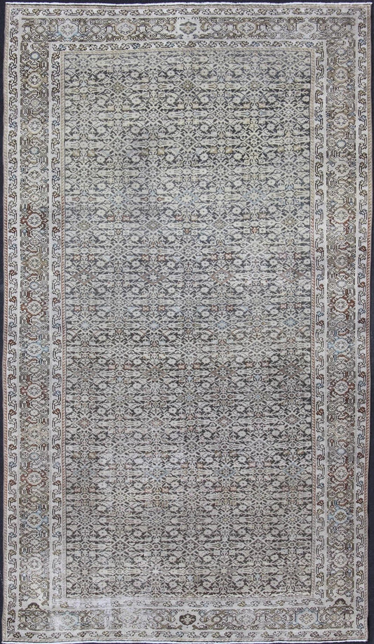 Wide Gallery Rug Persian Malayer with Geometric Design Charcoal & Citron Green Malayer Antique Rug from Persia with all over repeat Herati Design, rug SUS - 1908 - 7, country of origin / type: Iran / Malayer, circa 1900. This antique Malayer... - Keivan Woven ArtsSUS - 1908 - 7 - 11621Rug