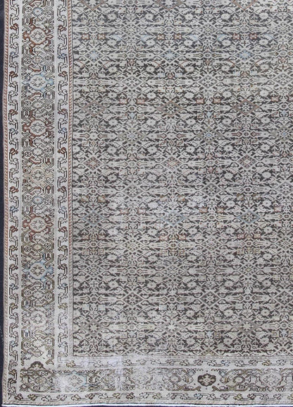 Wide Gallery Rug Persian Malayer with Geometric Design Charcoal & Citron Green Malayer Antique Rug from Persia with all over repeat Herati Design, rug SUS - 1908 - 7, country of origin / type: Iran / Malayer, circa 1900. This antique Malayer... - Keivan Woven ArtsSUS - 1908 - 7 - 11621Rug