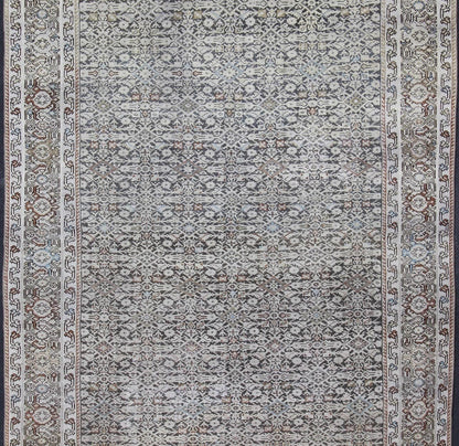 Wide Gallery Rug Persian Malayer with Geometric Design Charcoal & Citron Green Malayer Antique Rug from Persia with all over repeat Herati Design, rug SUS - 1908 - 7, country of origin / type: Iran / Malayer, circa 1900. This antique Malayer... - Keivan Woven ArtsSUS - 1908 - 7 - 11621Rug