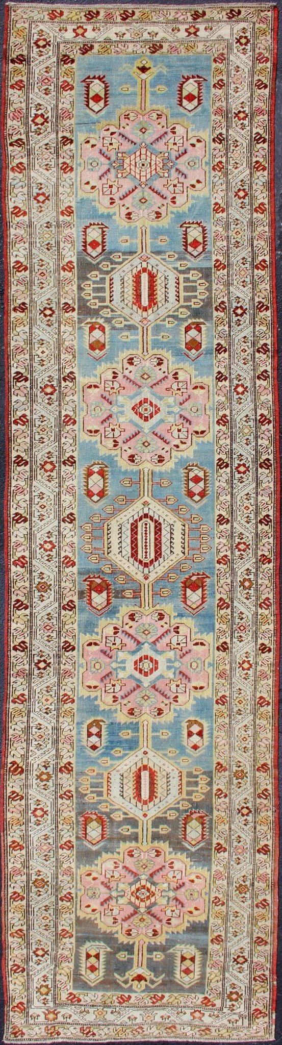 Antique Persian Serab Runner with Geometric Medallion Design in Red and Blue Serab Antique Runner from Persia with Geometric Medallions and Ornate Multi - Tiered Border, rug SUS - 1909 - 423, country of origin / type: Iran / Serab, circa 1910 ... - Keivan Woven ArtsSUS - 1909 - 423 - 2045Rug