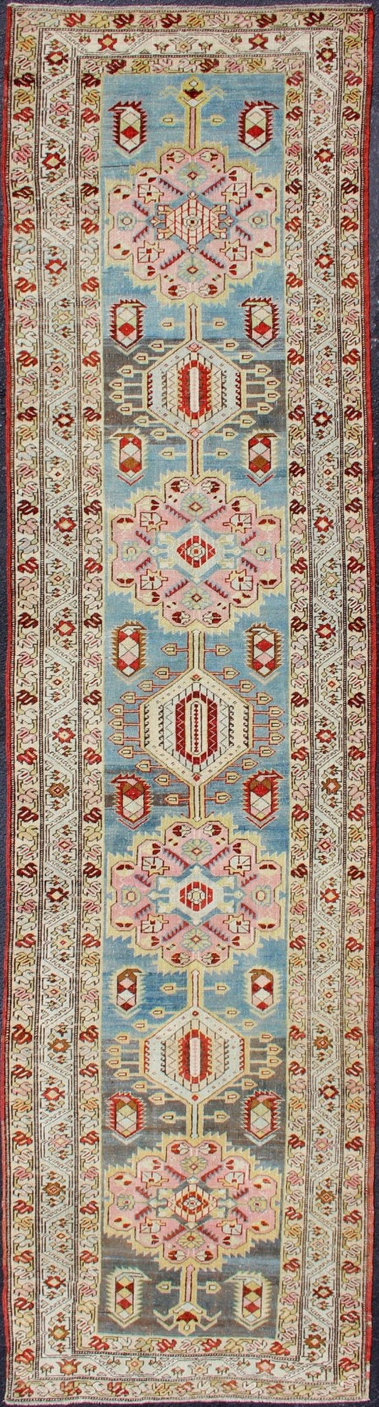 Antique Persian Serab Runner with Geometric Medallion Design in Red and Blue Serab Antique Runner from Persia with Geometric Medallions and Ornate Multi - Tiered Border, rug SUS - 1909 - 423, country of origin / type: Iran / Serab, circa 1910 ... - Keivan Woven ArtsSUS - 1909 - 423 - 2045Rug