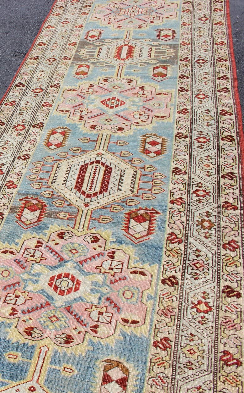 Antique Persian Serab Runner with Geometric Medallion Design in Red and Blue Serab Antique Runner from Persia with Geometric Medallions and Ornate Multi - Tiered Border, rug SUS - 1909 - 423, country of origin / type: Iran / Serab, circa 1910 ... - Keivan Woven ArtsSUS - 1909 - 423 - 2045Rug
