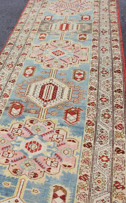 Antique Persian Serab Runner with Geometric Medallion Design in Red and Blue Serab Antique Runner from Persia with Geometric Medallions and Ornate Multi - Tiered Border, rug SUS - 1909 - 423, country of origin / type: Iran / Serab, circa 1910 ... - Keivan Woven ArtsSUS - 1909 - 423 - 2045Rug