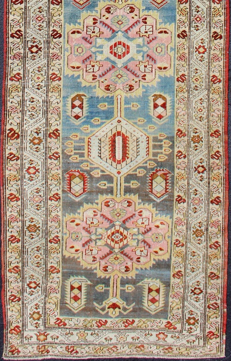 Antique Persian Serab Runner with Geometric Medallion Design in Red and Blue Serab Antique Runner from Persia with Geometric Medallions and Ornate Multi - Tiered Border, rug SUS - 1909 - 423, country of origin / type: Iran / Serab, circa 1910 ... - Keivan Woven ArtsSUS - 1909 - 423 - 2045Rug