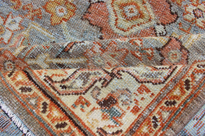 Antique Sultanabad with Muted background and Hints of Red and Orange Persian Sultanabad antique rug with floral design in Gray, green, blue, and red colors with all - over pattern, rug SUS - 2002 - 642, country of origin / type: Iran / Sultanabad circ... - Keivan Woven ArtsSUS - 2002 - 642 - 12701Rug