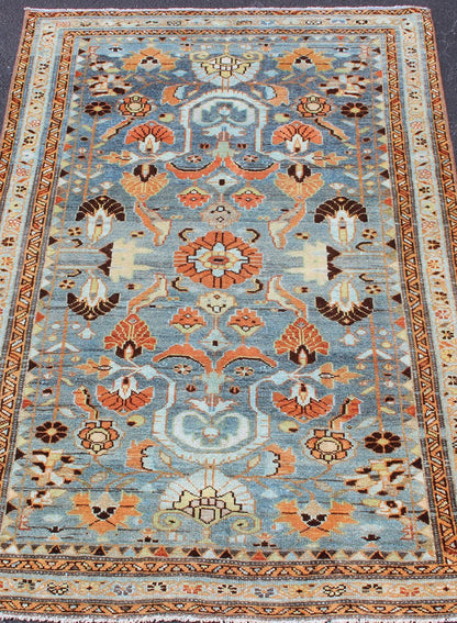 Antique Persian Malayer Rug with A Blue Field and Stylized Floral Design Antique Persian Malayer rug with blue field and stylized floral design, rug SUS - 2007 - 218, country of origin / type: Iran / Malayer, circa 1930 This antique Persian M... - Keivan Woven ArtsSUS - 2007 - 218 - 13040Rug