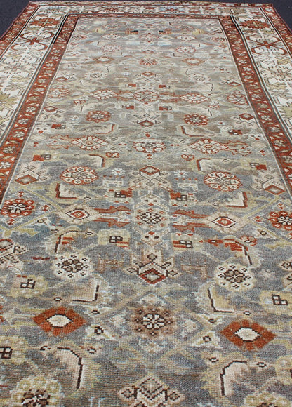 Antique Persian Malayer Rug with All - Over Tribal Design in Gray Background Light gray background and terracotta red guard border, with all - over tribal design,Persian antique Malayer rug, rug SUS - 2007 - 226, country of origin / type: Iran / Malayer... - Keivan Woven ArtsSUS - 2007 - 226 - 13044Rug