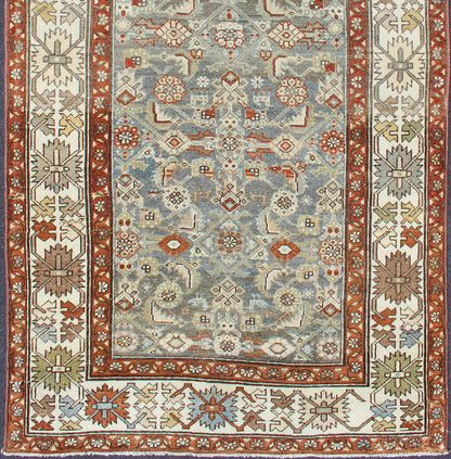Antique Persian Malayer Rug with All - Over Tribal Design in Gray Background Light gray background and terracotta red guard border, with all - over tribal design,Persian antique Malayer rug, rug SUS - 2007 - 226, country of origin / type: Iran / Malayer... - Keivan Woven ArtsSUS - 2007 - 226 - 13044Rug