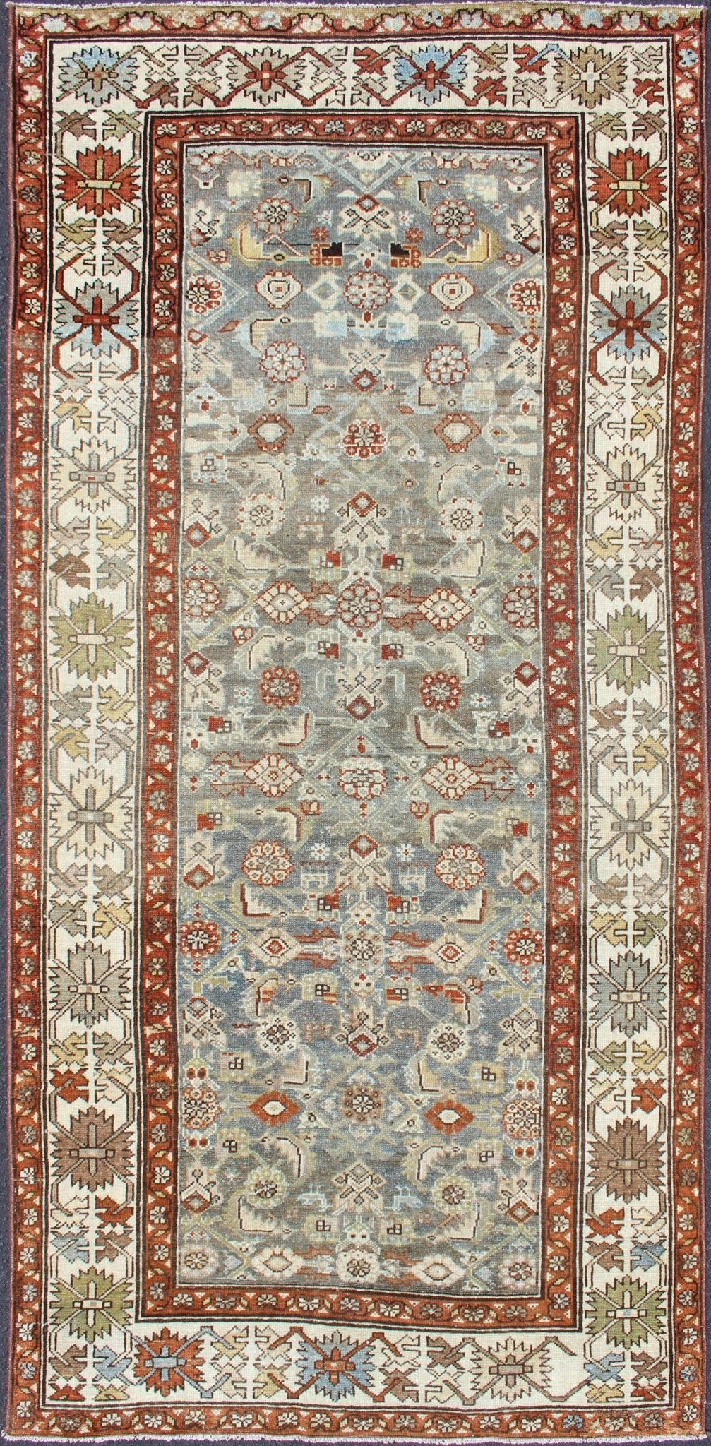 Antique Persian Malayer Rug with All - Over Tribal Design in Gray Background Light gray background and terracotta red guard border, with all - over tribal design,Persian antique Malayer rug, rug SUS - 2007 - 226, country of origin / type: Iran / Malayer... - Keivan Woven ArtsSUS - 2007 - 226 - 13044