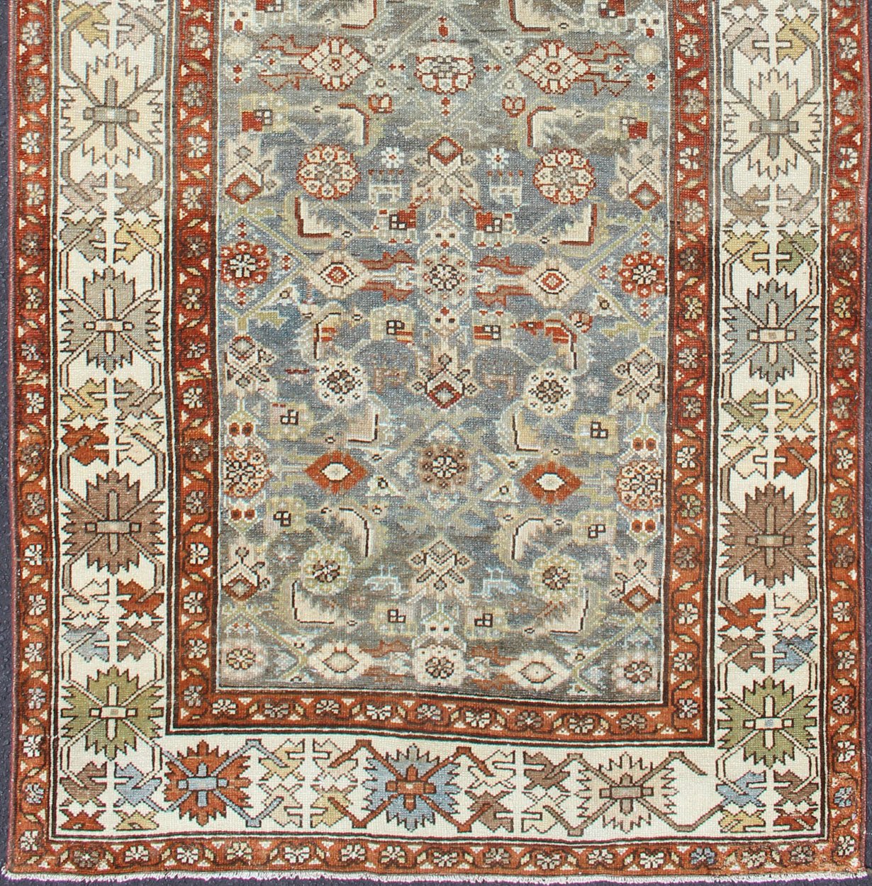 Antique Persian Malayer Rug with All - Over Tribal Design in Gray Background Light gray background and terracotta red guard border, with all - over tribal design,Persian antique Malayer rug, rug SUS - 2007 - 226, country of origin / type: Iran / Malayer... - Keivan Woven ArtsSUS - 2007 - 226 - 13044