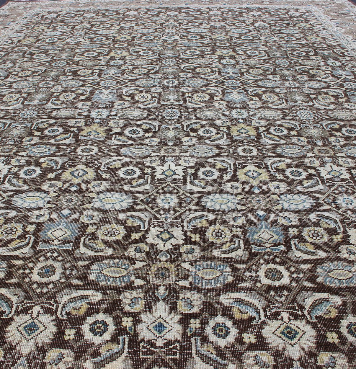 Chocolate Brown Background Antique Persian Tabriz Rug with All - Over Design Chocolate Background and light brown border antique Persian Tabriz rug with all - over Herati design and geometric border, rug SUS - 2007 - 285, country of origin / type: Iran / ... - Keivan Woven ArtsSUS - 2007 - 285 - 13076Rug