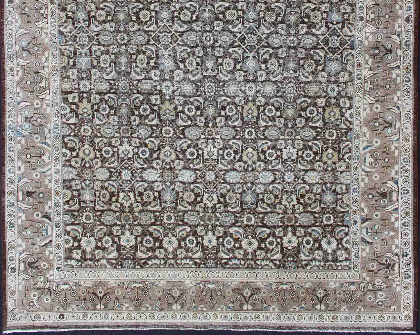 Chocolate Brown Background Antique Persian Tabriz Rug with All - Over Design Chocolate Background and light brown border antique Persian Tabriz rug with all - over Herati design and geometric border, rug SUS - 2007 - 285, country of origin / type: Iran / ... - Keivan Woven ArtsSUS - 2007 - 285 - 13076Rug