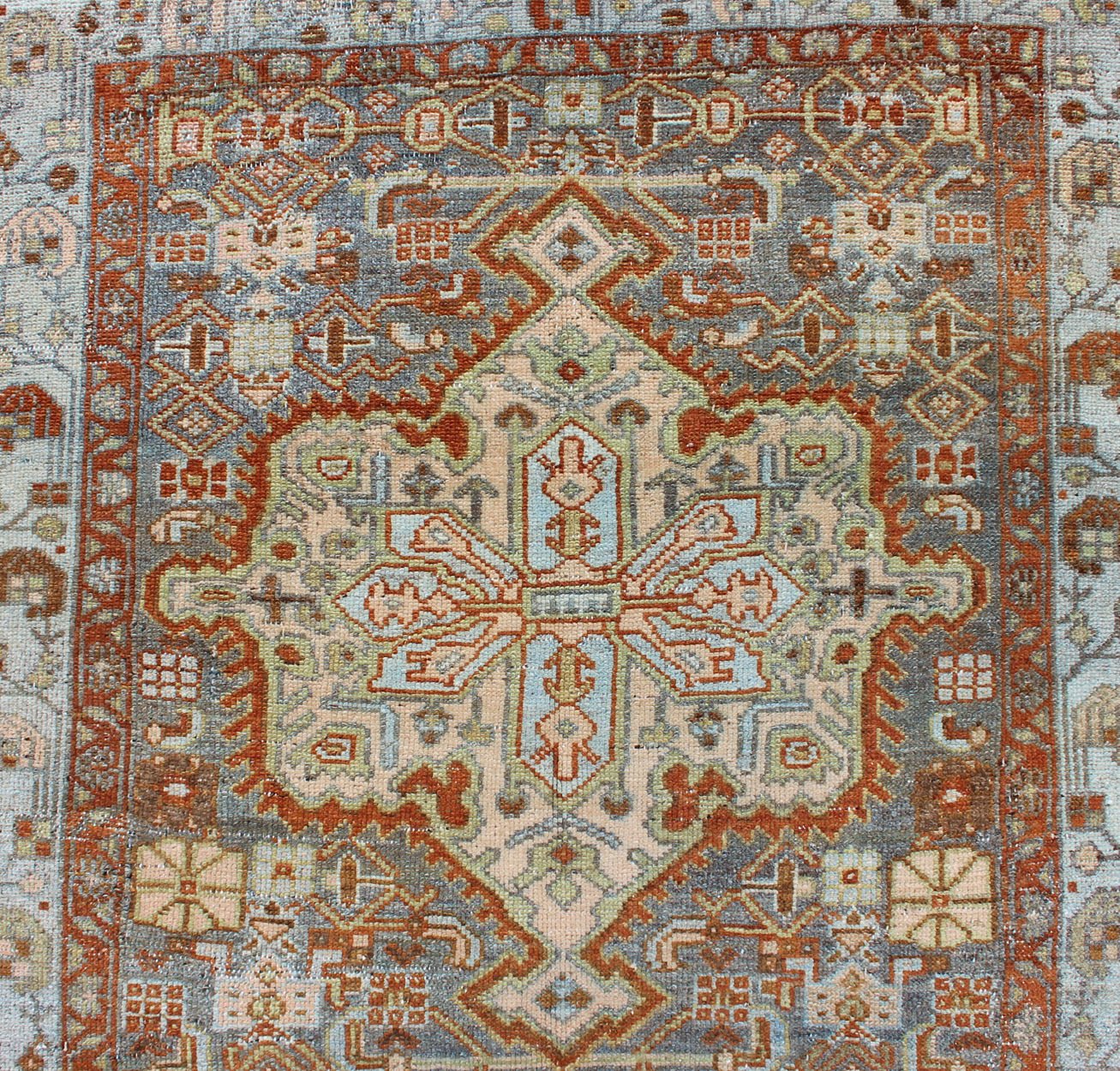 Gray Blue & Red Antique Persian Long Malayer Runner with Geometric Design Colorful Floral Geometric Persian Malayer antique runner with vertical medallions. Keivan Woven Arts / rug SUS - 2007 - 307, country of origin / type: Iran / Malayer, circa 1... - Keivan Woven ArtsSUS - 2007 - 307 - 13080Rug