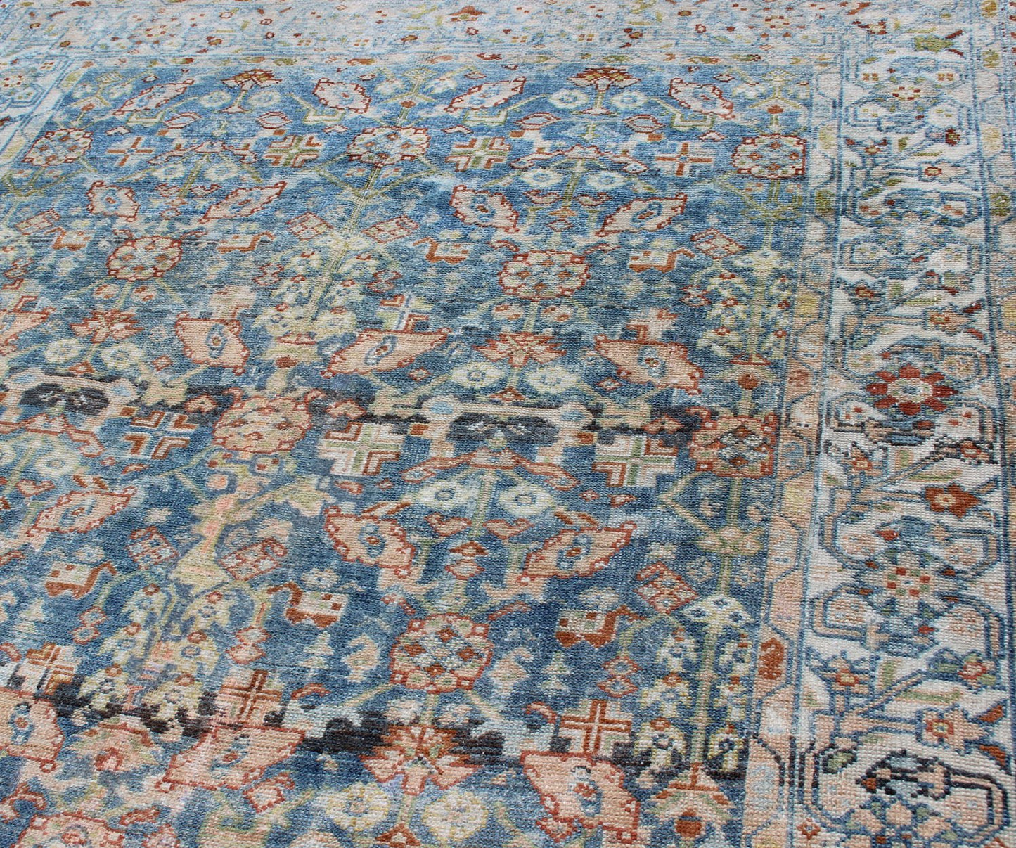 Persian Antique Malayer Rug with All - Over Design in Various Blue, Ivory & Red. Antique Persian rug with blue field and Ivory Border, rug SUS - 2007 - 465, country of origin / type: Iran / Malayer, circa 1920. This traditional Persian Malayer car... - Keivan Woven ArtsSUS - 2007 - 465 - 13158Rug