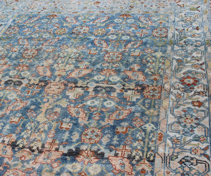 Persian Antique Malayer Rug with All - Over Design in Various Blue, Ivory & Red. Antique Persian rug with blue field and Ivory Border, rug SUS - 2007 - 465, country of origin / type: Iran / Malayer, circa 1920. This traditional Persian Malayer car... - Keivan Woven ArtsSUS - 2007 - 465 - 13158Rug