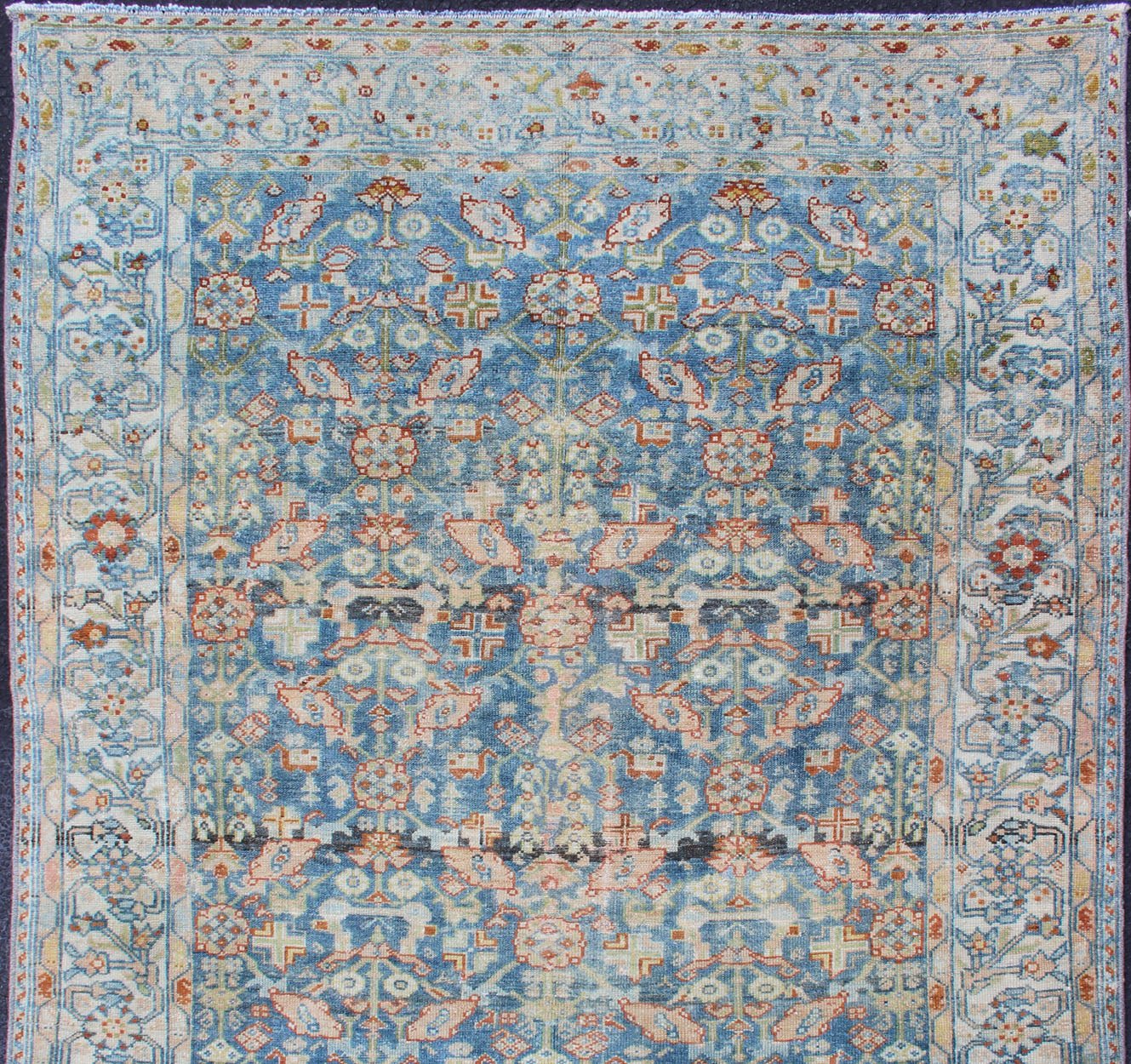 Persian Antique Malayer Rug with All - Over Design in Various Blue, Ivory & Red. Antique Persian rug with blue field and Ivory Border, rug SUS - 2007 - 465, country of origin / type: Iran / Malayer, circa 1920. This traditional Persian Malayer car... - Keivan Woven ArtsSUS - 2007 - 465 - 13158Rug