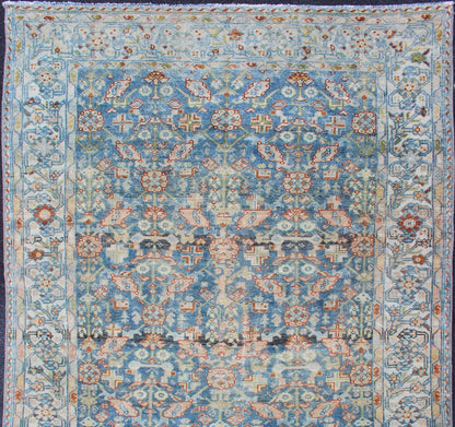 Persian Antique Malayer Rug with All - Over Design in Various Blue, Ivory & Red. Antique Persian rug with blue field and Ivory Border, rug SUS - 2007 - 465, country of origin / type: Iran / Malayer, circa 1920. This traditional Persian Malayer car... - Keivan Woven ArtsSUS - 2007 - 465 - 13158Rug