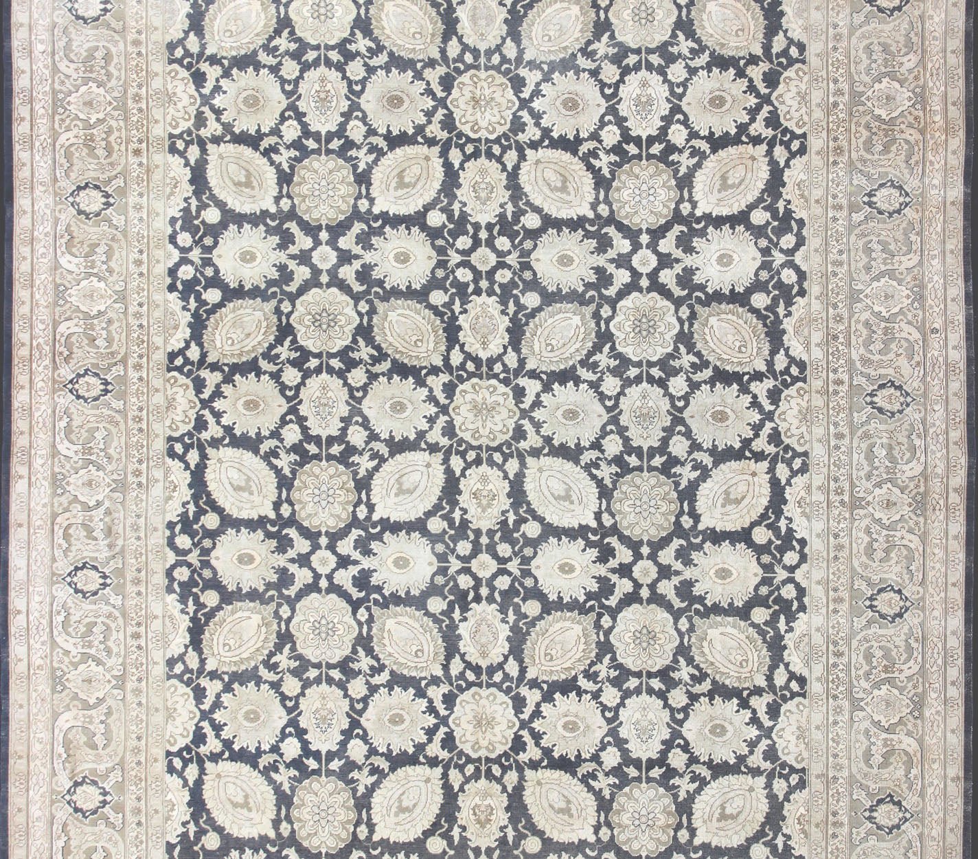 Large Vintage Tabriz Rug with All - Over Motif Design in Steel Blue and Tans Steel blue background, tan and gray Tabriz rug from Persia with Repeating Geometric design. Keivan Woven Arts / rug SUS - 2009 - 516, country of origin / type: Iran / Tabriz,... - Keivan Woven ArtsSUS - 2009 - 516 - 13330Rug