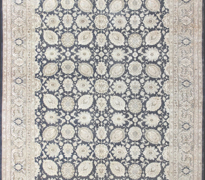 Large Vintage Tabriz Rug with All - Over Motif Design in Steel Blue and Tans Steel blue background, tan and gray Tabriz rug from Persia with Repeating Geometric design. Keivan Woven Arts / rug SUS - 2009 - 516, country of origin / type: Iran / Tabriz,... - Keivan Woven ArtsSUS - 2009 - 516 - 13330Rug
