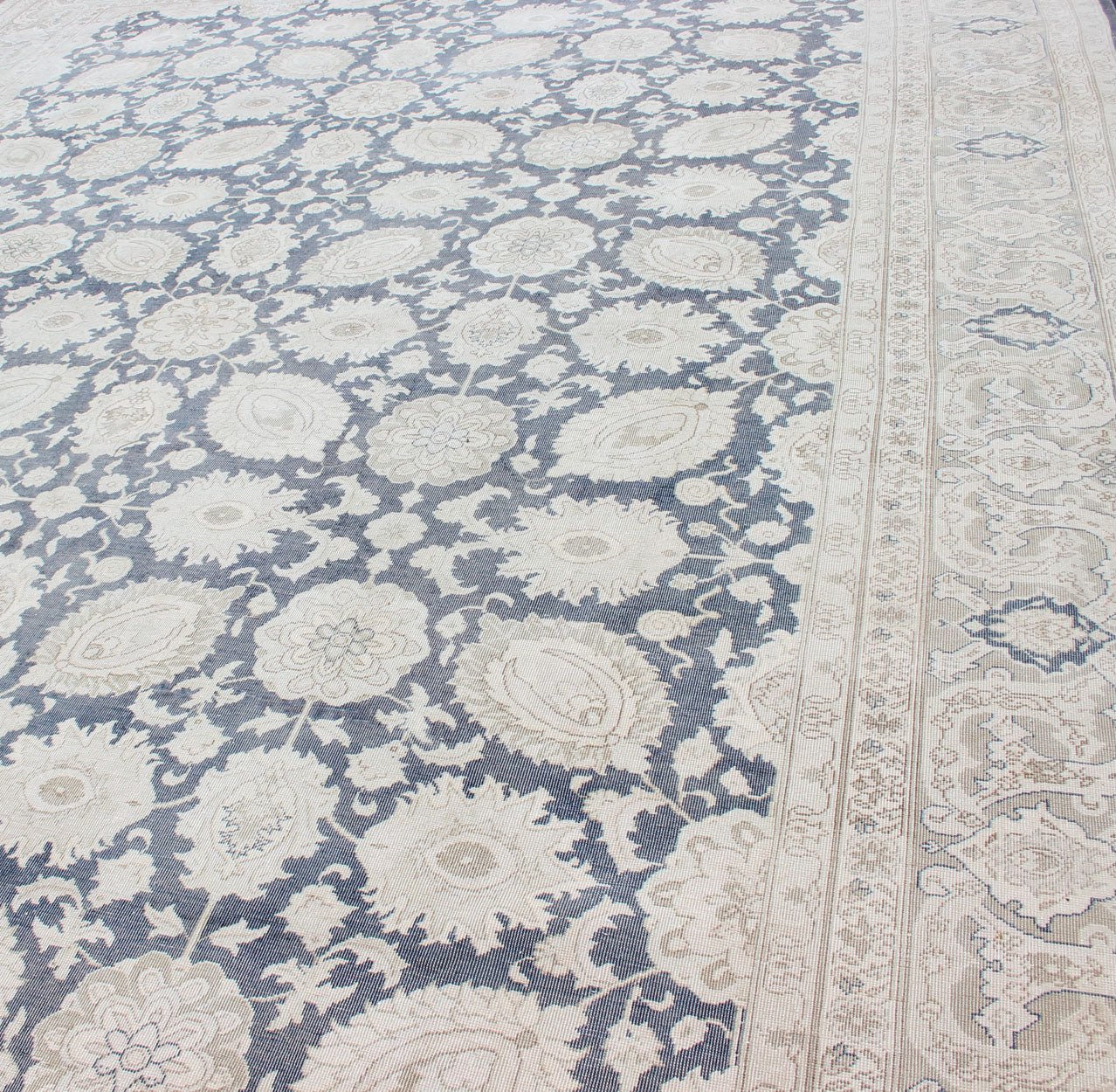 Large Vintage Tabriz Rug with All - Over Motif Design in Steel Blue and Tans Steel blue background, tan and gray Tabriz rug from Persia with Repeating Geometric design. Keivan Woven Arts / rug SUS - 2009 - 516, country of origin / type: Iran / Tabriz,... - Keivan Woven ArtsSUS - 2009 - 516 - 13330Rug