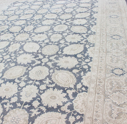 Large Vintage Tabriz Rug with All - Over Motif Design in Steel Blue and Tans Steel blue background, tan and gray Tabriz rug from Persia with Repeating Geometric design. Keivan Woven Arts / rug SUS - 2009 - 516, country of origin / type: Iran / Tabriz,... - Keivan Woven ArtsSUS - 2009 - 516 - 13330Rug