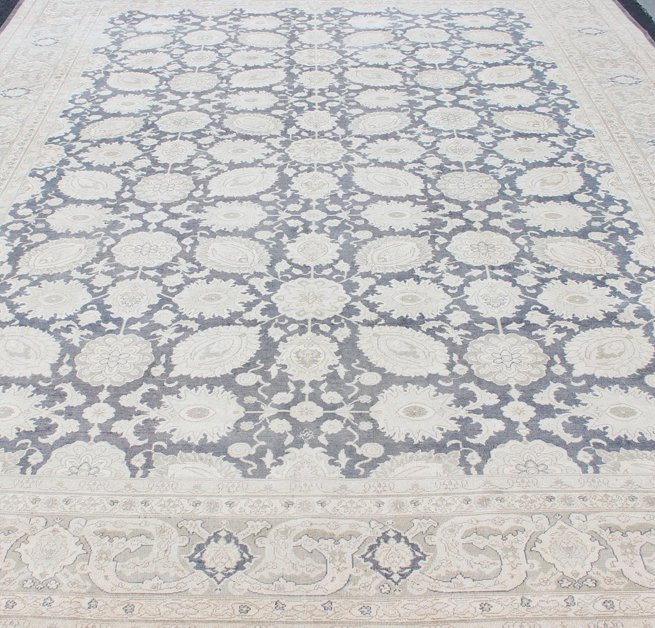 Large Vintage Tabriz Rug with All - Over Motif Design in Steel Blue and Tans Steel blue background, tan and gray Tabriz rug from Persia with Repeating Geometric design. Keivan Woven Arts / rug SUS - 2009 - 516, country of origin / type: Iran / Tabriz,... - Keivan Woven ArtsSUS - 2009 - 516 - 13330Rug