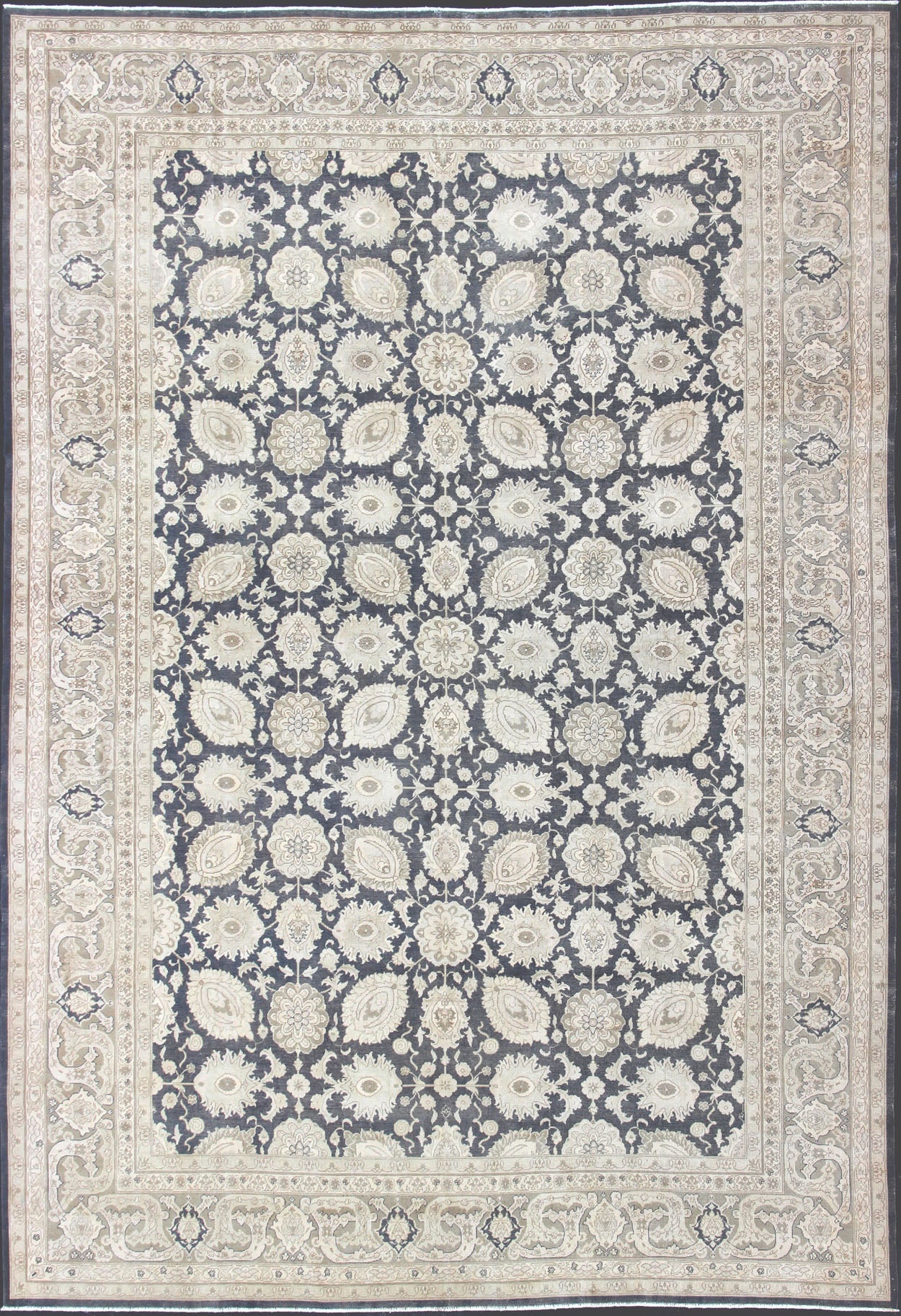 Large Vintage Tabriz Rug with All - Over Motif Design in Steel Blue and Tans Steel blue background, tan and gray Tabriz rug from Persia with Repeating Geometric design. Keivan Woven Arts / rug SUS - 2009 - 516, country of origin / type: Iran / Tabriz,... - Keivan Woven ArtsSUS - 2009 - 516 - 13330Rug