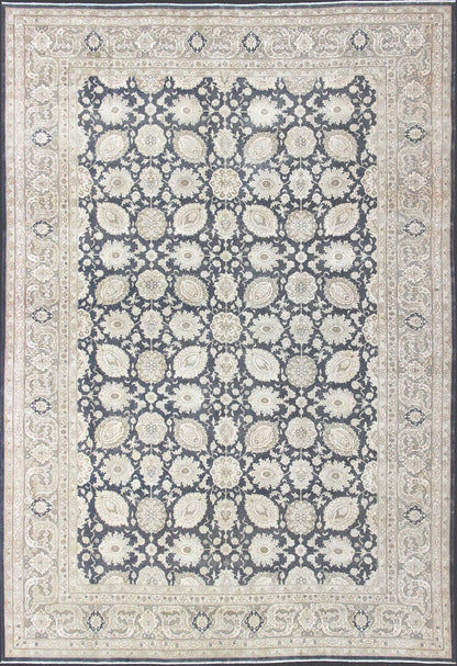 Large Vintage Tabriz Rug with All - Over Motif Design in Steel Blue and Tans Steel blue background, tan and gray Tabriz rug from Persia with Repeating Geometric design. Keivan Woven Arts / rug SUS - 2009 - 516, country of origin / type: Iran / Tabriz,... - Keivan Woven ArtsSUS - 2009 - 516 - 13330Rug