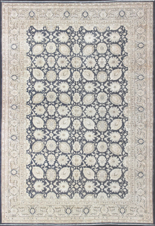 Large Vintage Tabriz Rug with All - Over Motif Design in Steel Blue and Tans Steel blue background, tan and gray Tabriz rug from Persia with Repeating Geometric design. Keivan Woven Arts / rug SUS - 2009 - 516, country of origin / type: Iran / Tabriz,... - Keivan Woven ArtsSUS - 2009 - 516 - 13330Rug