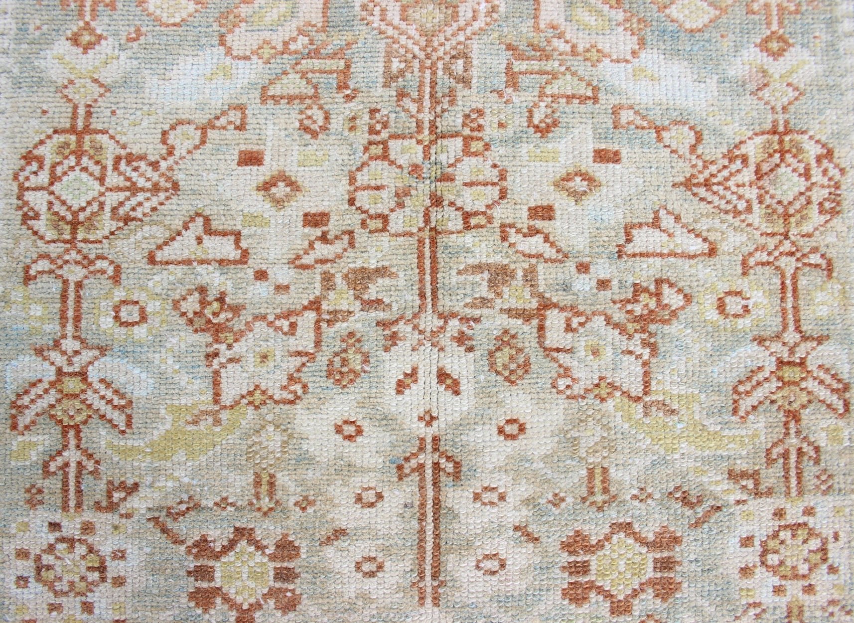 Antique Persian Malayer Runner With Geometric All - Over Design With Light Blue Background. Antique Persian Malayer runner with geometric all - over design in light blue. Blue, coral and peach. Malayer antique rug from Persia with geometric motifs.... - Keivan Woven ArtsSUS - 2009 - 617 - 13162