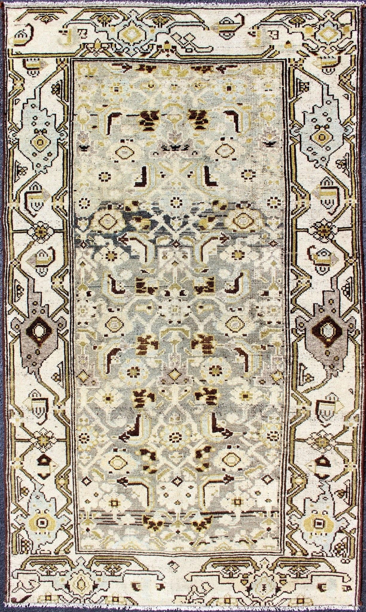 Antique Persian Malayer Rug with All - Over Tribal Design in Moss green Background Antique Persian Malayer small rug, rug SUS - 2009 - 676, country of origin / type: Iran / Malayer, circa 1910 This antique Persian Malayer rug, circa early 20t... - Keivan Woven ArtsSUS - 2009 - 676 - 13284