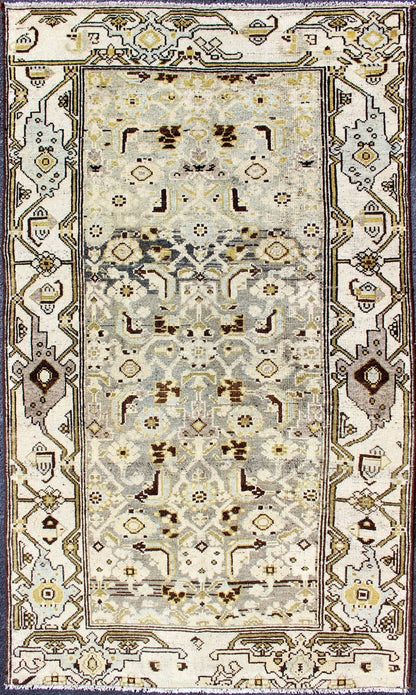 Antique Persian Malayer Rug with All - Over Tribal Design in Moss green Background Antique Persian Malayer small rug, rug SUS - 2009 - 676, country of origin / type: Iran / Malayer, circa 1910 This antique Persian Malayer rug, circa early 20t... - Keivan Woven ArtsSUS - 2009 - 676 - 13284