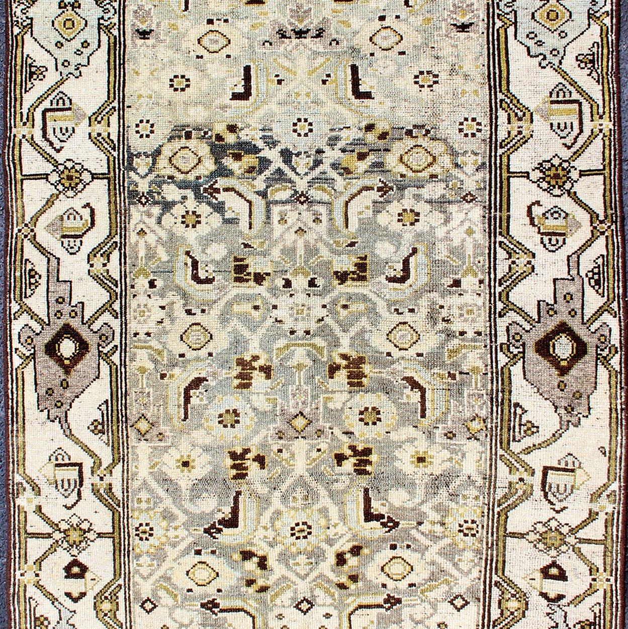 Antique Persian Malayer Rug with All - Over Tribal Design in Moss green Background Antique Persian Malayer small rug, rug SUS - 2009 - 676, country of origin / type: Iran / Malayer, circa 1910 This antique Persian Malayer rug, circa early 20t... - Keivan Woven ArtsSUS - 2009 - 676 - 13284