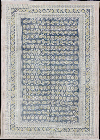 Antique Khotan Rug in Shades of Blue with Gray, L. Pink and Yellow Accents Antique Khotan rug in shades of blue, Taupe, gray, pink, and yellow, rug SUS - 2009 - 75, country of origin / type: Turkestan / Khotan, 1930 This attractive Khotan rug... - Keivan Woven ArtsSUS - 2009 - 75 - 13326